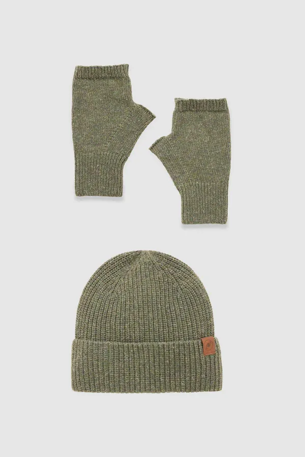 Unisex Yün Bere Eldiven Takımı - Milda Yeşil