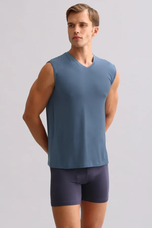 Mısırlı ORGANIC Cotton ZEUS LUXURY Regular Fit V-Neck Athletic Tank Top/T-Shirt Navy Blue
