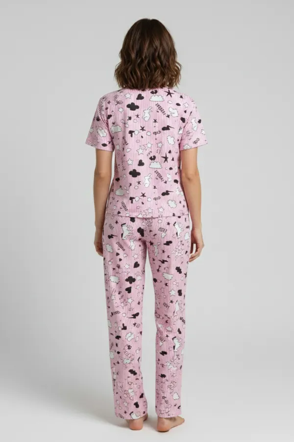 Pamuklu Kısa Kollu Tişört Pantolon Takım Pembe