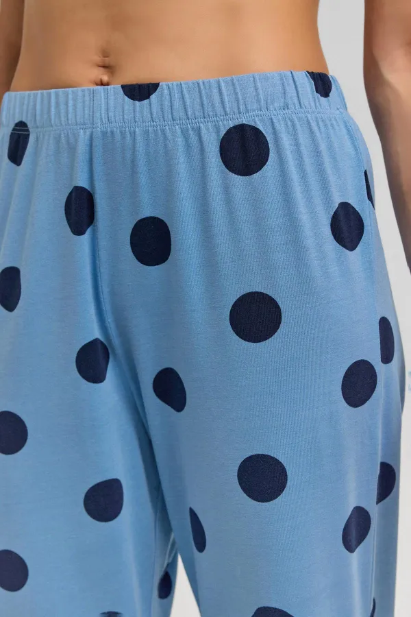 Mısırlı Kadın Modal Örme Puantiyeli Pijama Alt / Pantolon Bebe Mavisi