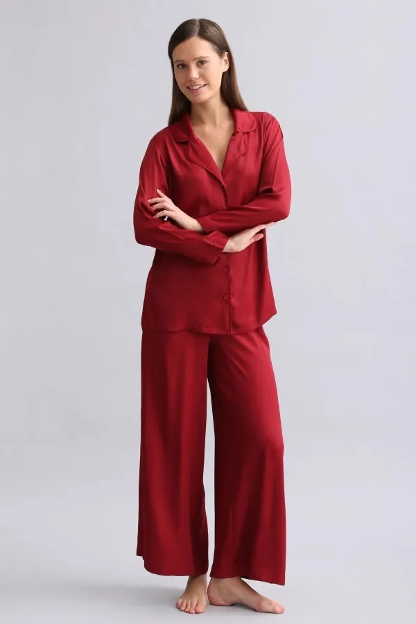 Mısırlı Kadın Bambu Pijama Takımı Bordo