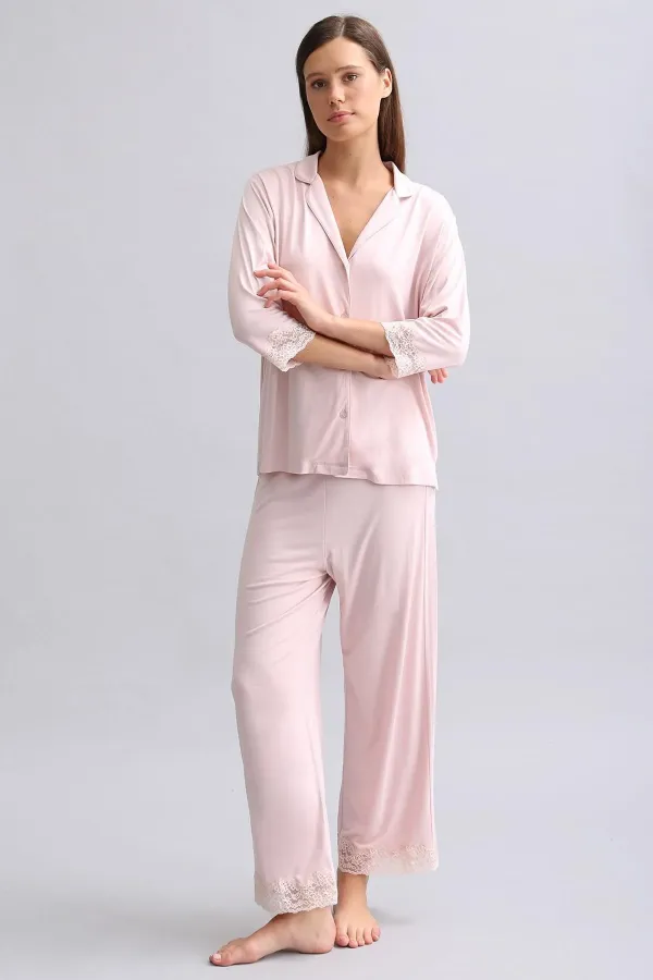 Mısırlı Kadın Bambu Pijama Takımı Açık Pembe