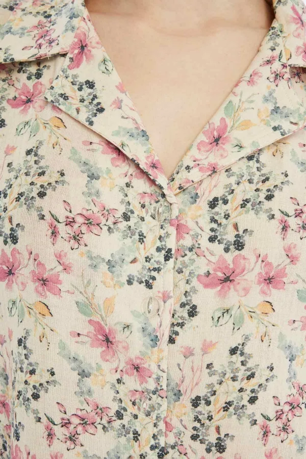 Mısırlı MÜSLİN Pamuklu Çiçekli Gömlek Pembe