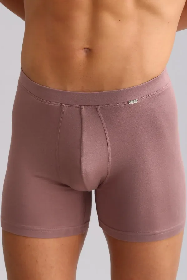 ZEUS LUXURY Regular Fit Long Boxer Shorts with Metal Emblem, Made in Lavender, Made of Mısırlı ORGANIC Cotton.