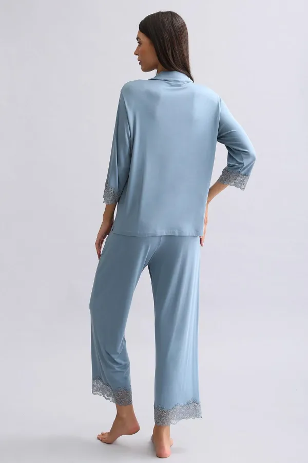 Mısırlı Kadın Bambu Pijama Takımı Petrol Mavisi