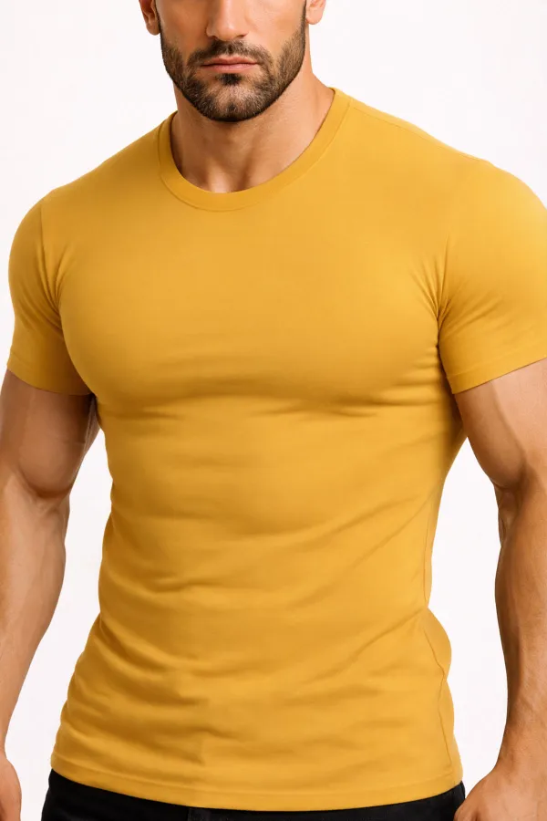 Mısırlı ORGANIC Pamuklu HERCULES Slim Fit Bisiklet Yaka Fanila / T-Shirt Hardal