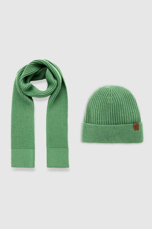 Ensemble écharpe et bonnet unisexe en laine égyptienne - Vert Roseluis