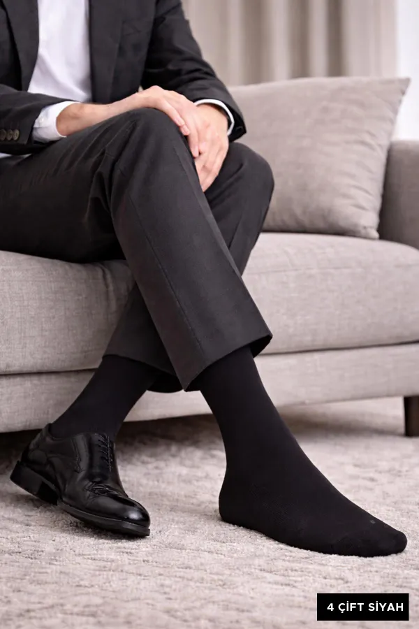 Erkek Organik Pamuklu Kışlık 4 Çift Soket Çorap Siyah