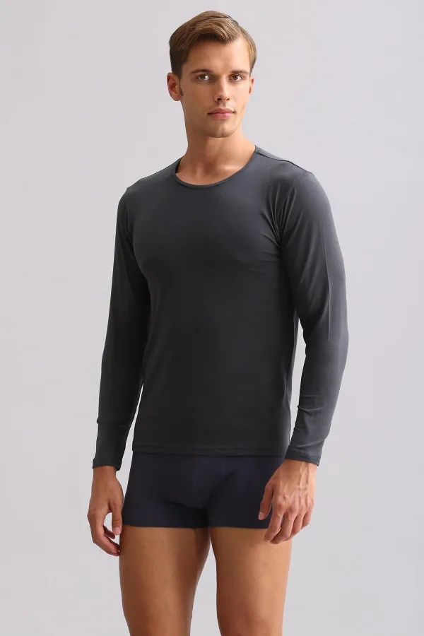 Mısırlı Modal By TENCEL HERCULES Slim Fit Crew Neck Long Sleeve Undershirt / T-Shirt Anthracite