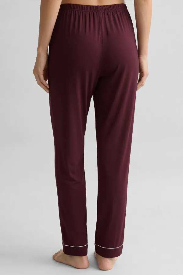 Bas de pyjama en bambou pour femme, style égyptien, avec taille élastique, bordeaux
