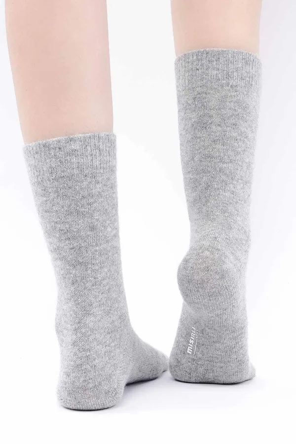 Chaussettes égyptiennes en laine de mouton, maille simple, gris clair