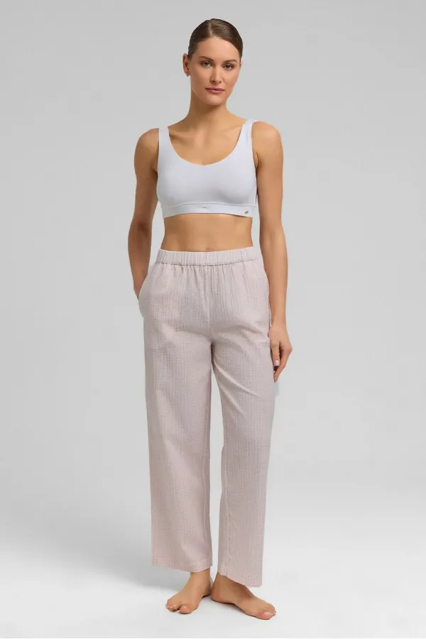 Mısırlı Kadın Pamuk Ekoseli Alt Pijama Açık Pembe