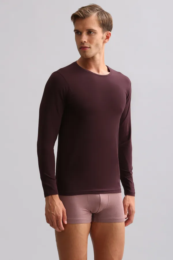 BAMBU HERCULES Slim Fit Bisiklet Yaka Uzun Kollu Erkek  Fanila Mor