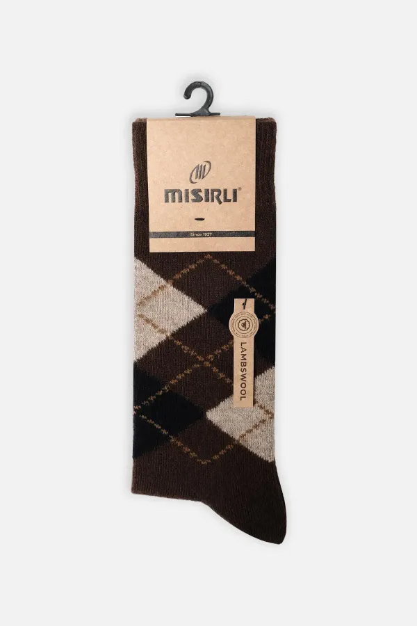 Mısırlı Erkek Koyun Yünü Tekli Soket Çorap Kahverengi