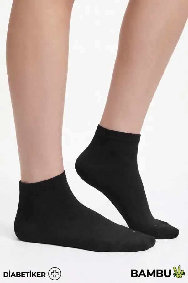Unisex Bambu Diyabetik Sneaker Çorap Siyah