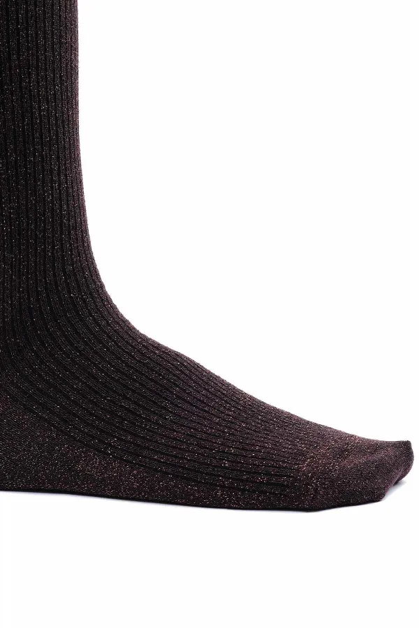 Mısırlı Kadın Bambu Simli Soket Çorap Koyu Kahverengi