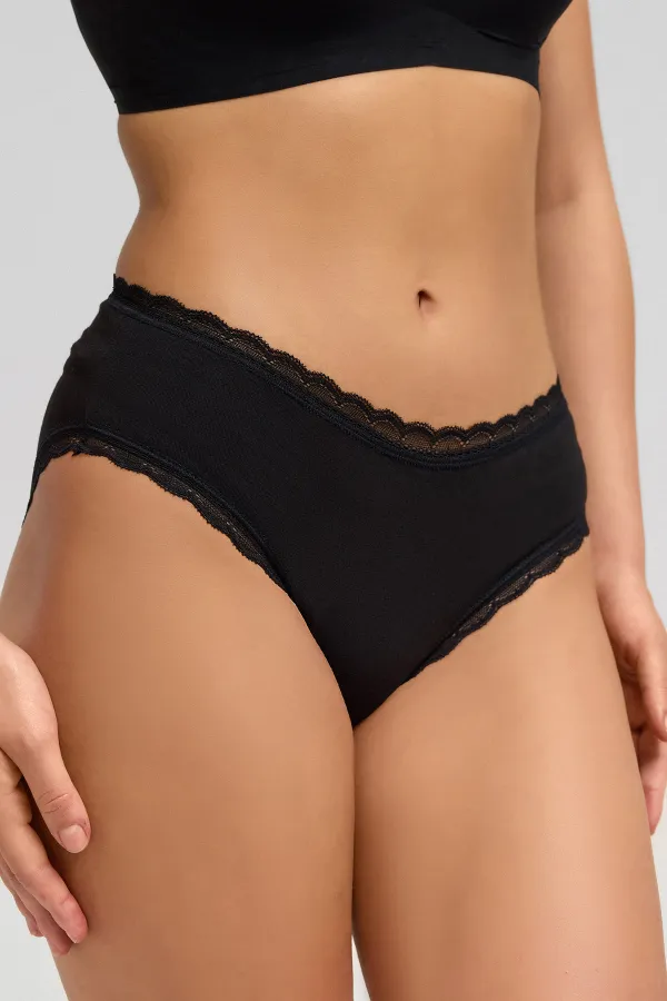 Culotte taille haute en dentelle modale égyptienne noire