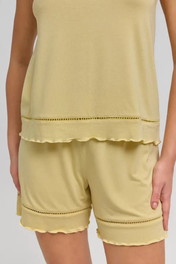 Mısırlı Kadın Örme Askılı Short Takım Açık Sarı