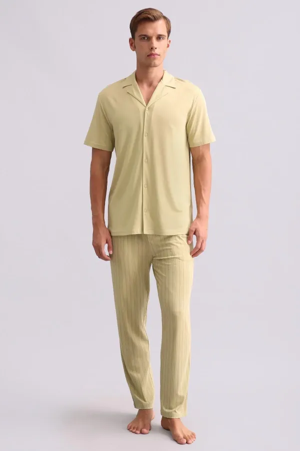 Chemise égyptienne pour homme en bambou à manches courtes, vert sauge