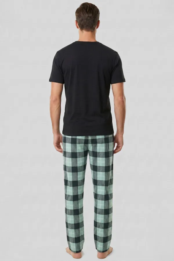 Egyptian Men's Cotton Plaid Bottom Pajamas Mint Egyptian Men's Cotton Plaid Bottom Pajamas Mint