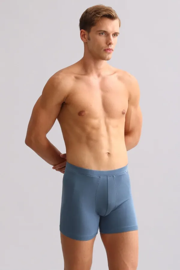Mısırlı ORGANIC Cotton ZEUS LUXURY Regular Fit Metal Emblem Long Boxer Shorts Navy Blue