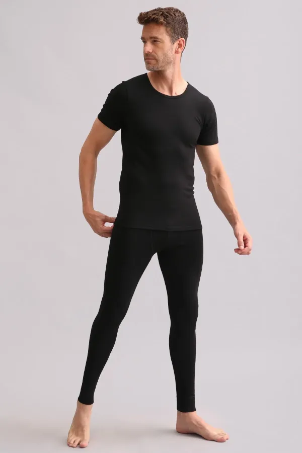 Sous-vêtement thermique en bambou égyptien noir à col rond