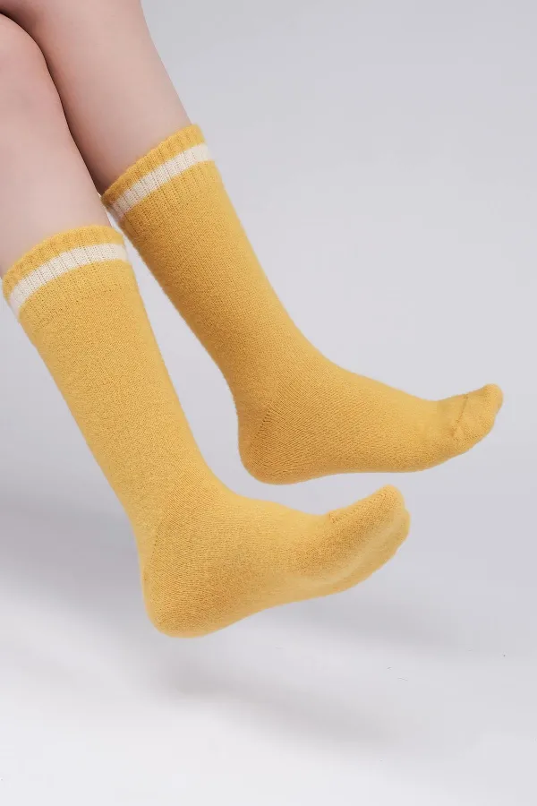Chaussettes thermiques douces et moelleuses pour femmes, jaune foncé, de marque égyptienne