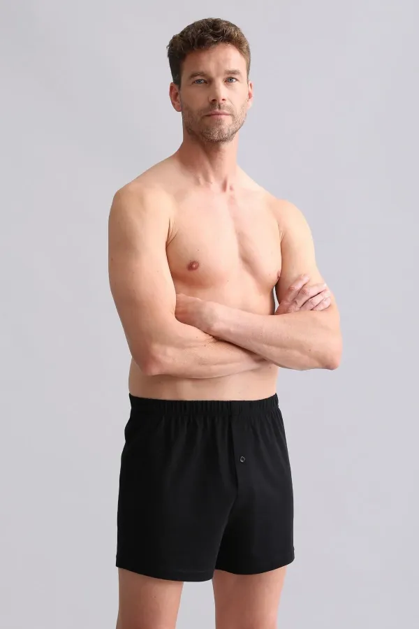 Mısırlı ORGANIC Pamuklu Relaks Loose Fit Düğmeli Ekstra Bol Kesim Uzun Paçalı Boxer Şort Siyah