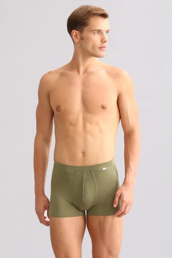 ZEUS LUXURY Regular Fit Boxer Shorts with Metal Emblem, Mısırlı ORGANIC Cotton, Khaki Olive