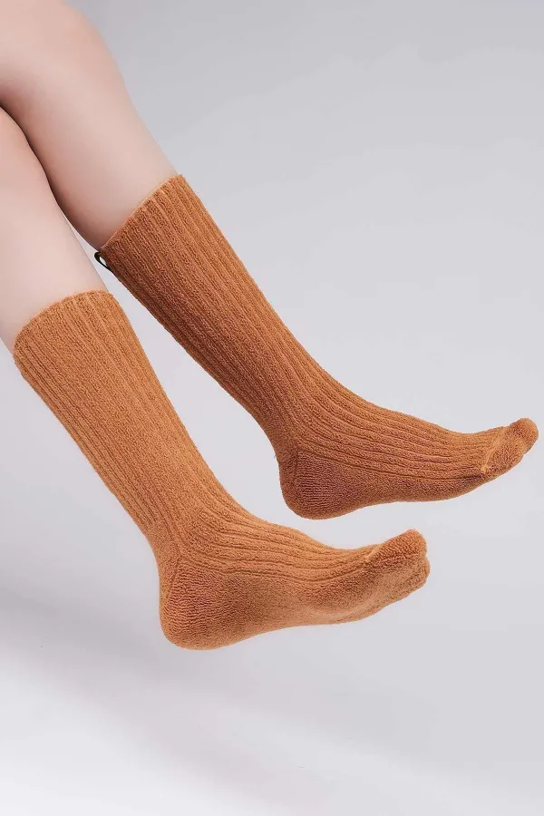 Chaussettes simples en coton éponge pour femmes égyptiennes, couleur moutarde