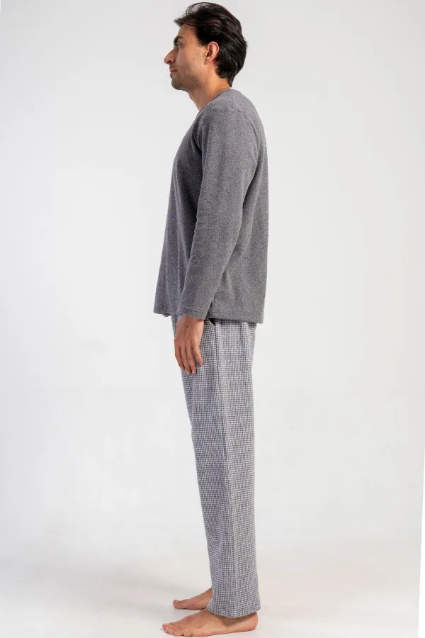 Mısırlı Men's Interlock Micro-Patterned Long-Sleeve Pajama Set Grey