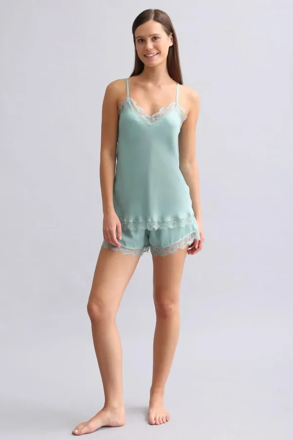 Mısırlı Kadın Bambu Şort Takımı Çağla Yeşili