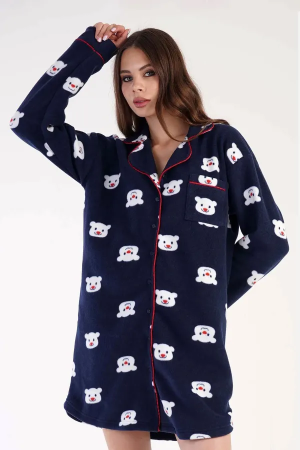 Kadın Polar Uzun Kollu Elbise Lacivert