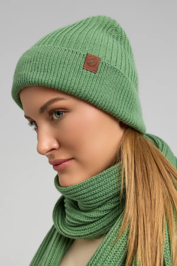 Ensemble écharpe et bonnet unisexe en laine égyptienne - Vert Roseluis