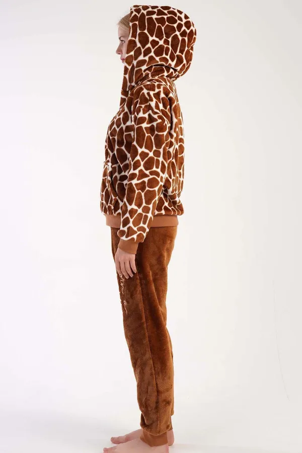 Mısırlı Kadın Welsoft Uzun Kollu Pijama Takımı Kahverengi