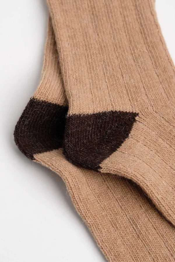 Mısırlı Unisex Alpaka Yünü Kışlık Çemberli Tekli Soket Çorap Bej