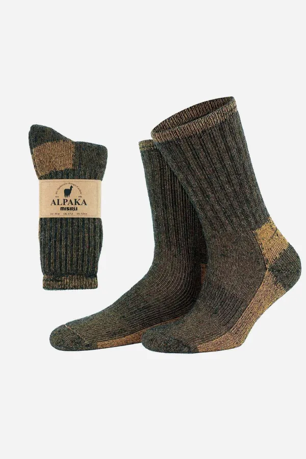 Chaussettes d'hiver unisexes en laine éponge d'alpaga égyptienne, anthracite/orange
