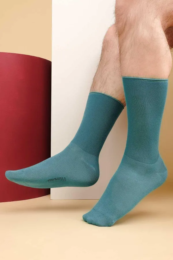 Men's Bamboo Single Diabetic Elastic-Free Ankle Socks Pastel Blue