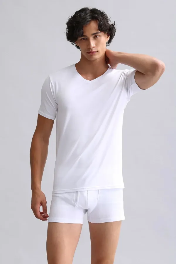 Mısırlı ORGANIC Pamuklu HERCULES Slim Fit V Yaka Fanila / T-Shirt Beyaz