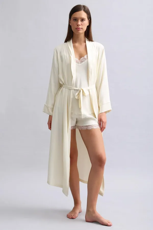 Mısırlı Kadın Bambu Sabahlık Ekru