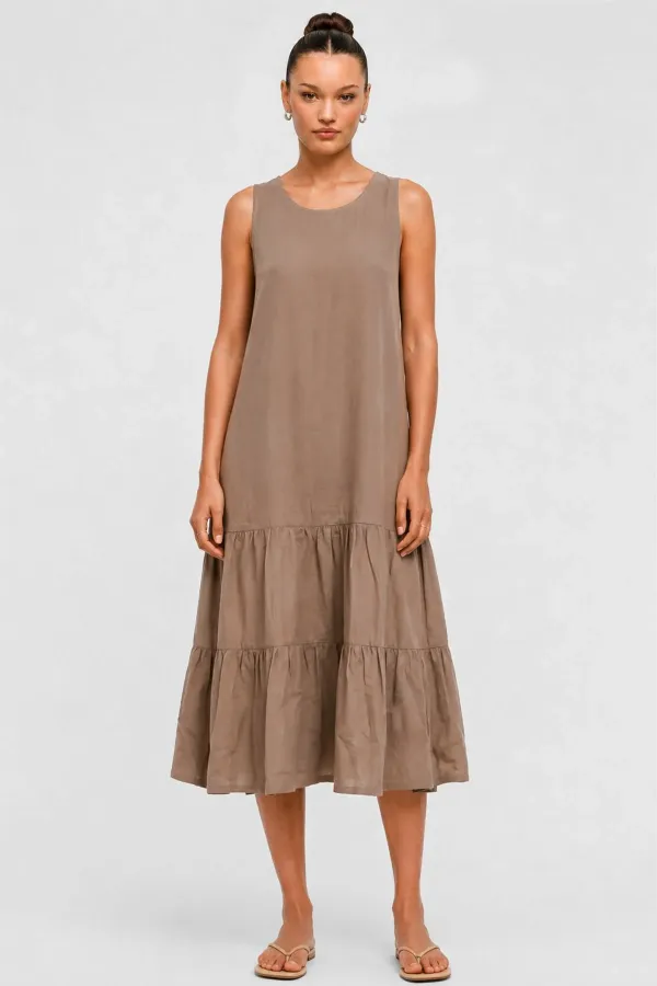 Robe sans manches en coton beige pour femme égyptienne