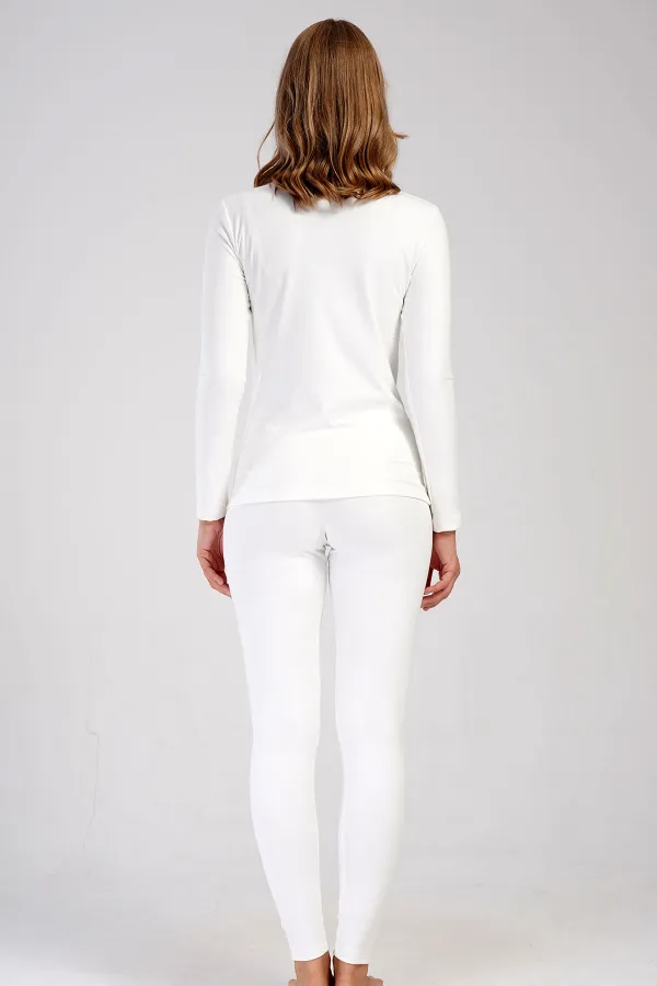 Ensemble débardeur à manches longues et col rond pour femme, écru