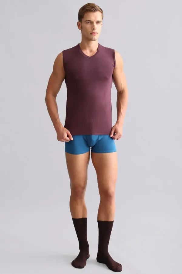 Mısırlı ORGANIC Pamuklu HERCULES Slim Fit V Yaka Sporcu Atlet / T-Shirt Mor