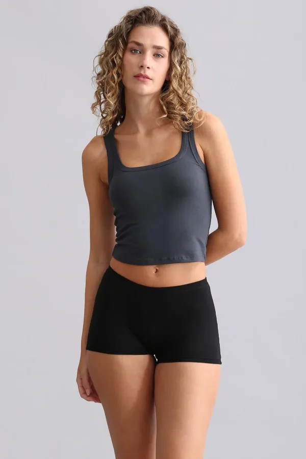 Mısırlı Modal By TENCEL U HELEN Kalın Askılı Crop / T-Shirt Antrasit