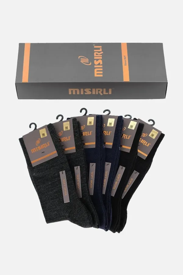 Mısırlı Erkek Soft Wool (Koyun Yünü) Kutulu 6 Çift Soket Çorap Çok Renki