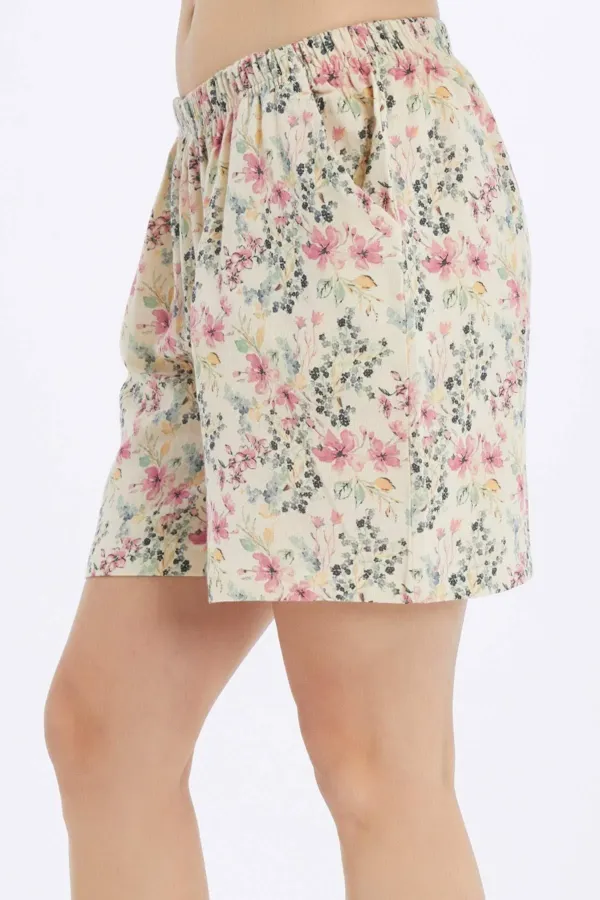 Mısırlı MÜSLİN Pamuklu Çiçekli Şort Pembe