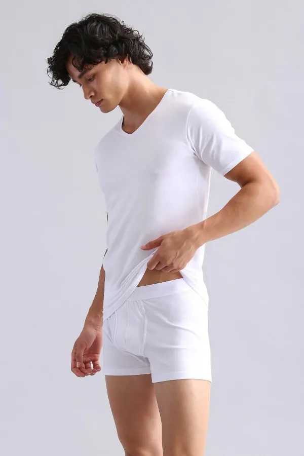 Mısırlı ORGANIC Pamuklu HERCULES Slim Fit V Yaka Fanila / T-Shirt Beyaz