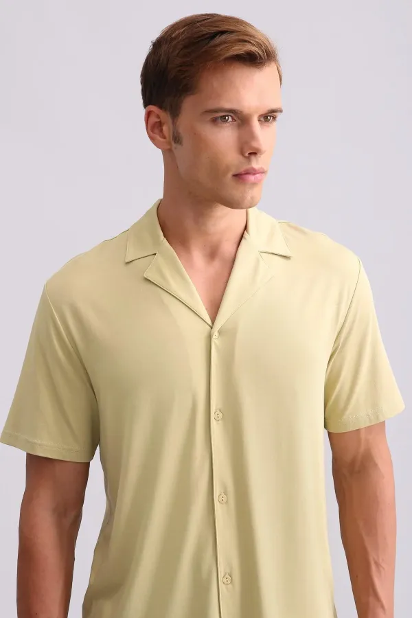 Chemise égyptienne pour homme en bambou à manches courtes, vert sauge