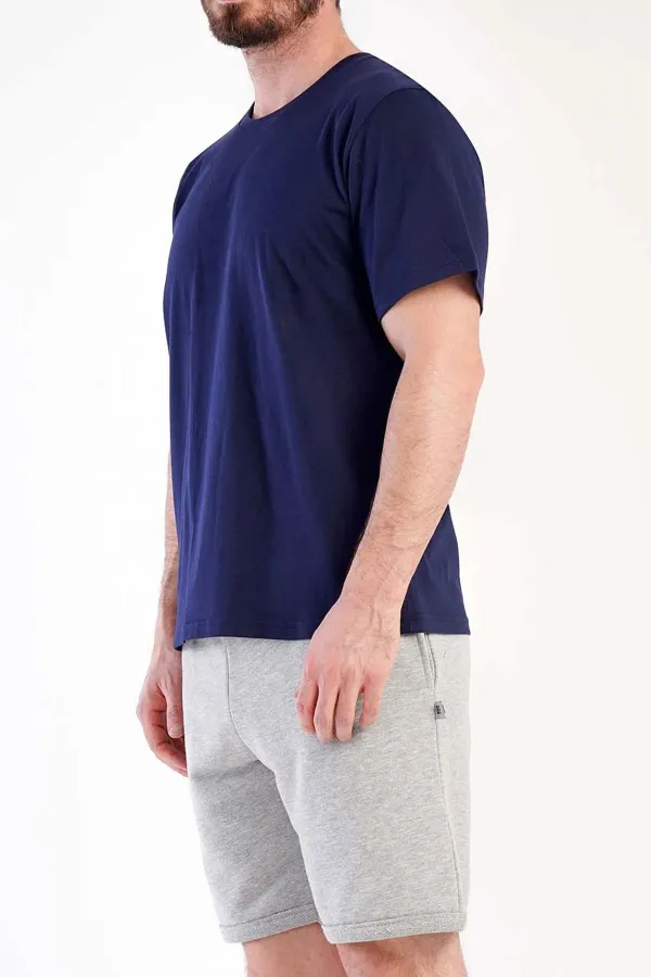 Mısırlı Erkek Pamuklu Kısa Kol Şort Pijama Takımı Lacivert