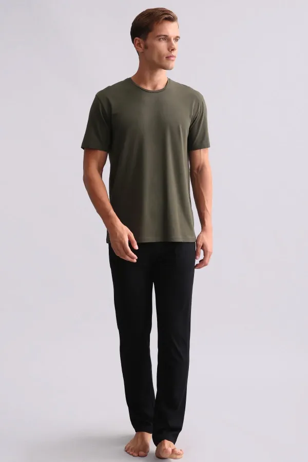 Ensemble pyjama à manches courtes pour homme, vert, en mélange de modal et de coton égyptien